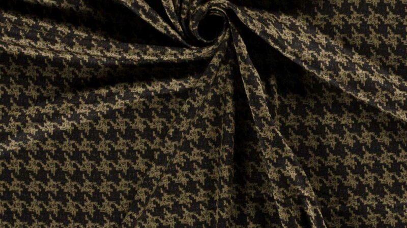 Trendy kaki polyester viscose jersey met Pied de Poule patroon bestellen