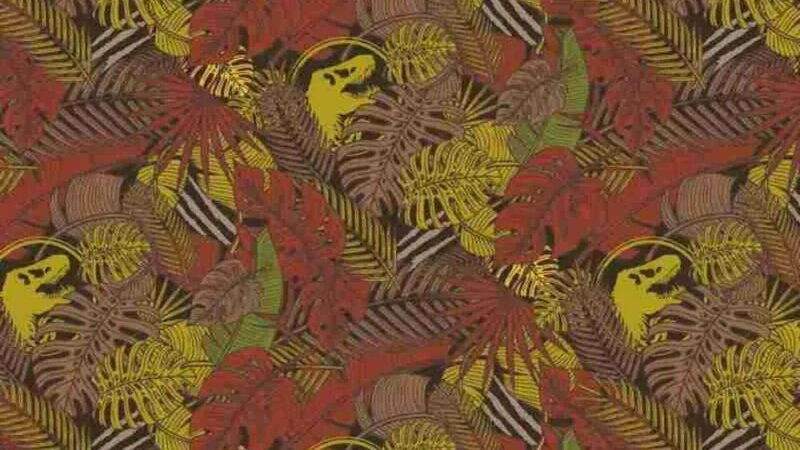 Bruine tricot stof met dinosaurussen en bladeren - Poppy Fabrics kopen bij Stoffenwinkel Online
