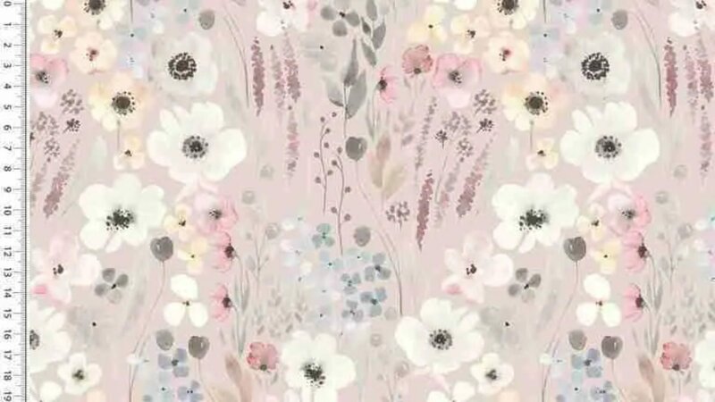 Roze tricot stof met aquarel bloemen kopen bij Stoffenwinkel Online