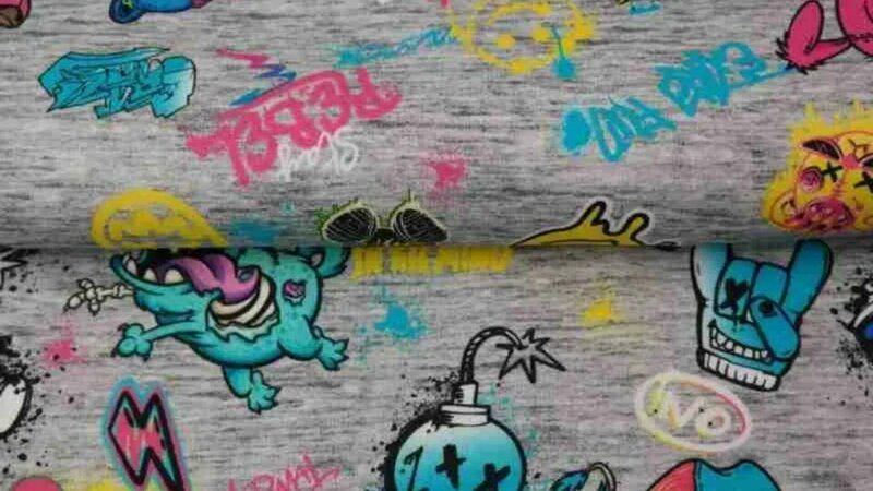 Tricot jersey stof met monsters in neon - Trendy en Stoer! kopen bij Stoffenwinkel Online