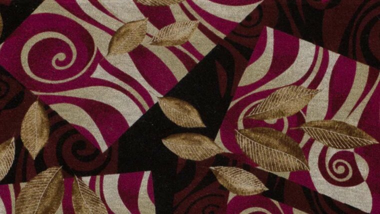Wijnrode polyester viscose jersey met abstracte vormen en bladeren kopen bij Stoffenwinkel Online