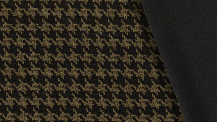 Trendy kaki polyester viscose jersey met Pied de Poule patroon kopen bij Stoffenwinkel Online