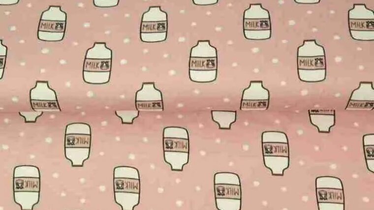 Baby roze tricot stof met melkflessen - Stenzo kopen bij Stoffenwinkel Online