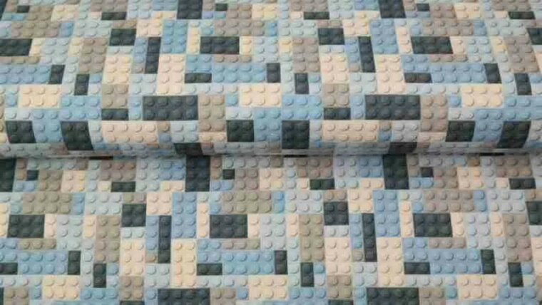Lego tricot jersey stof aardekleuren - trendy lego stof kopen bij Stoffenwinkel Online