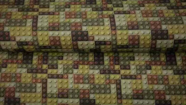 Lego tricot jersey stof terra - prachtig en stoere lego stof kopen bij Stoffenwinkel Online